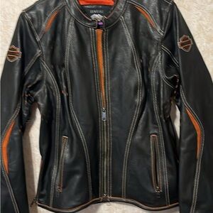 Harley-Davidson Women's Leather Jacket in Black and Orange